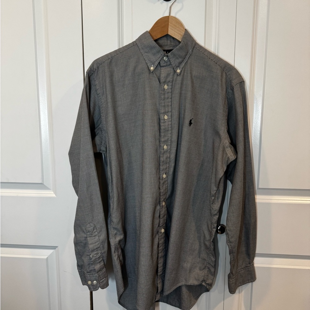 Men's Black and White Mini Check Ralph Lauren button down 15 1/2 34/35
